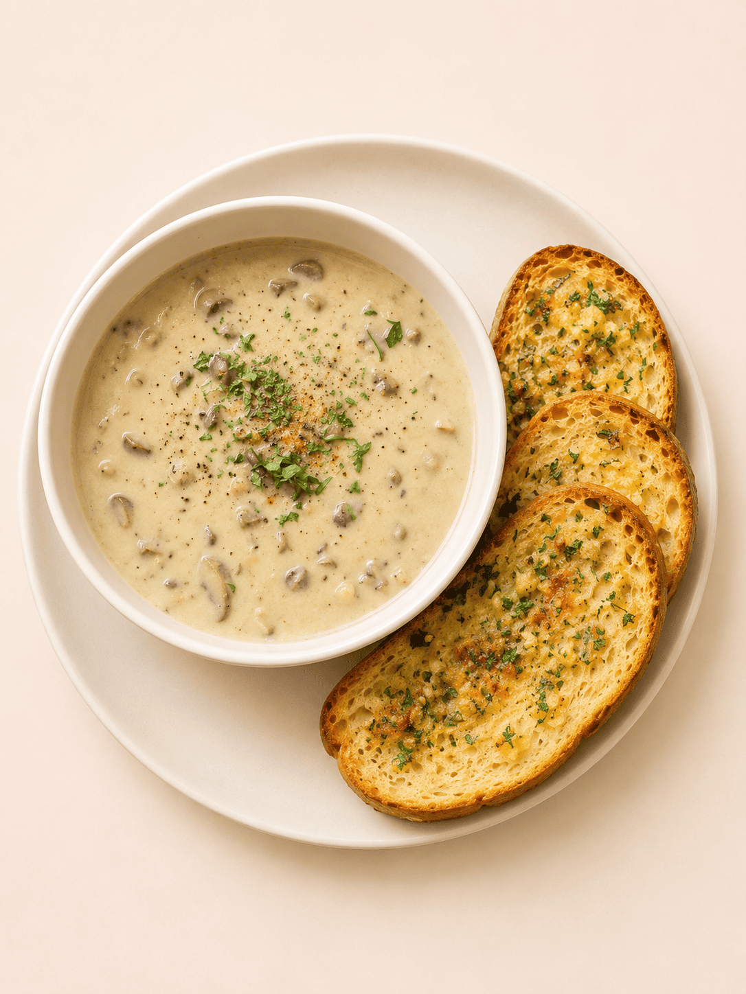 Mushroom Soup with Garlic Bread